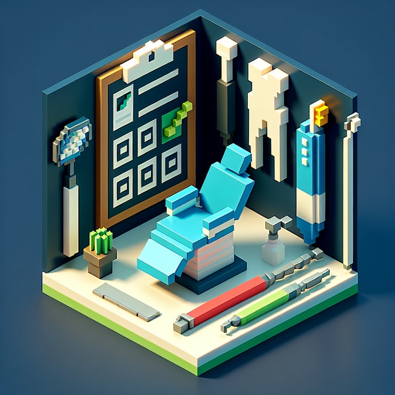 3D voxel art of patient satisfaction poll interface in a dental clinic
