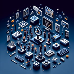 3D voxel art depicting online children