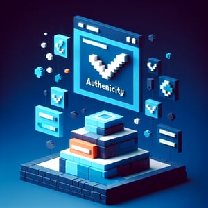 3D voxel art depicting online surveys, symbolizing authenticy survey questions on a dark blue background.