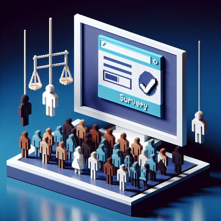 Artistic 3D voxel depicting online human rights questionnaire