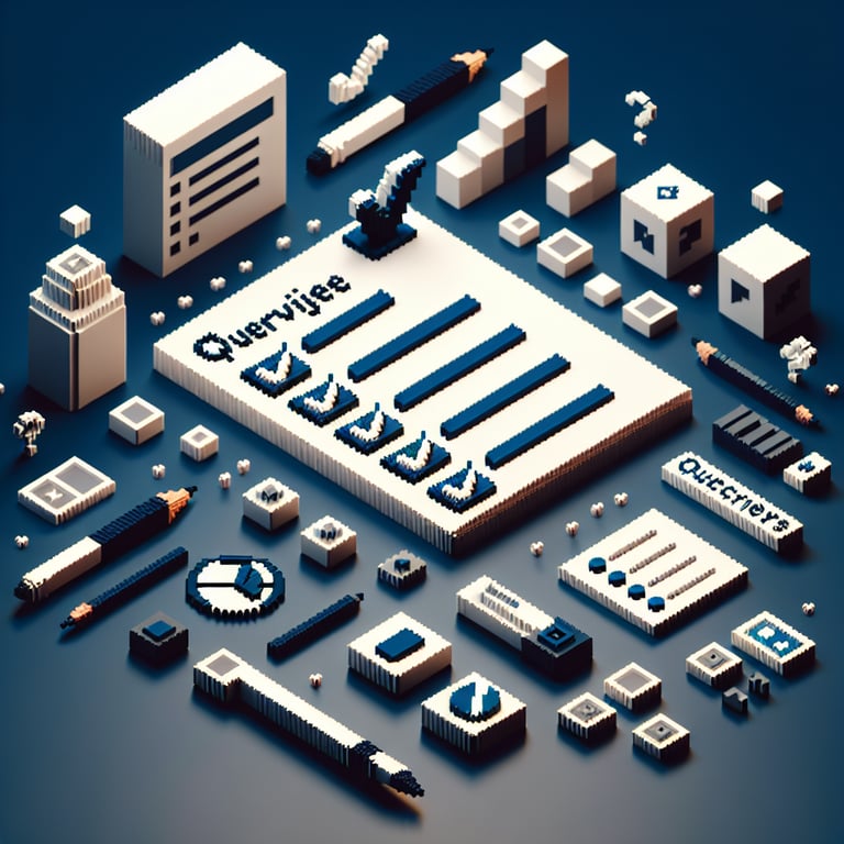 Artistic 3D voxel representing content reader survey questions exploration