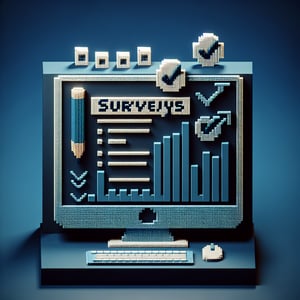 3D voxel art depicting online survey concept on a dark blue background for HCAHPS surveys.