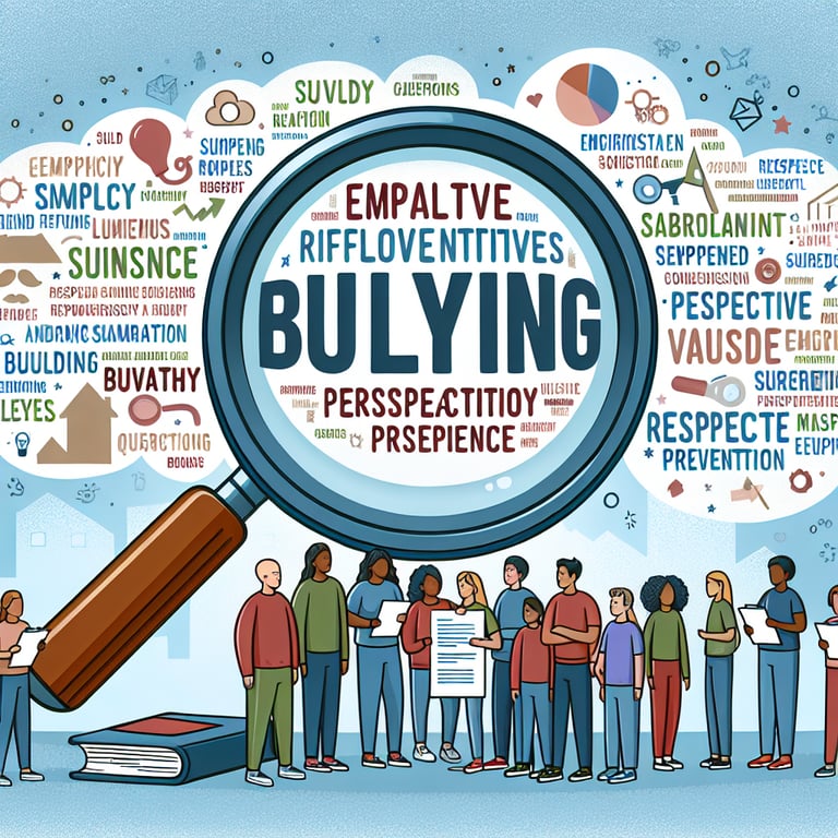 Illustration depicting various topics relevant to bullying survey questions.