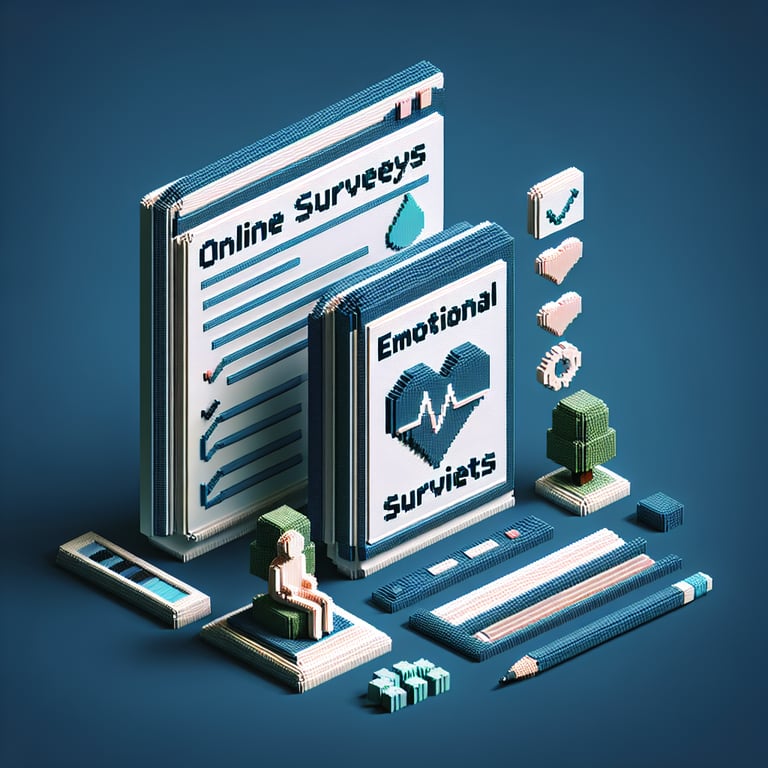 Artistic 3D voxel art capturing emotional well-being survey dynamics
