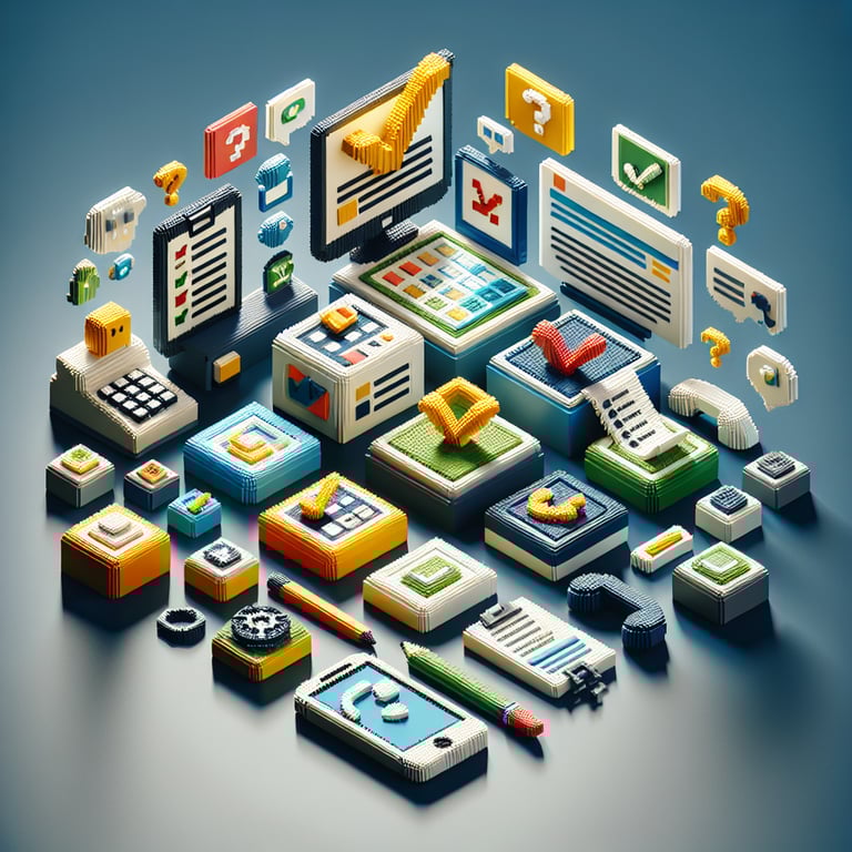 Artistic 3D voxel of survey questions for service excellence