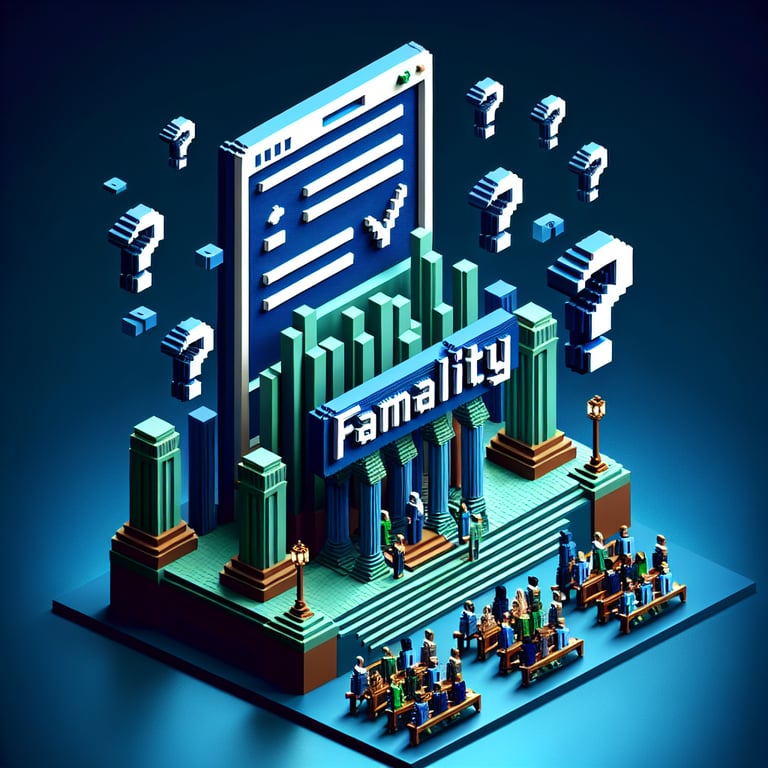 3D voxel art depicting online surveys on a dark blue background, symbolizing familiarity survey questions.