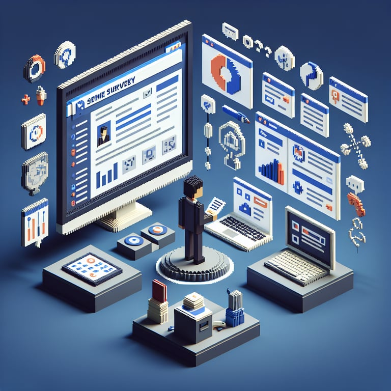 3D voxel art depicting seamless online teaching questionnaires
