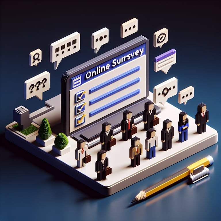 3D voxel art depicting various occupation options in a survey format on a dark blue background.
