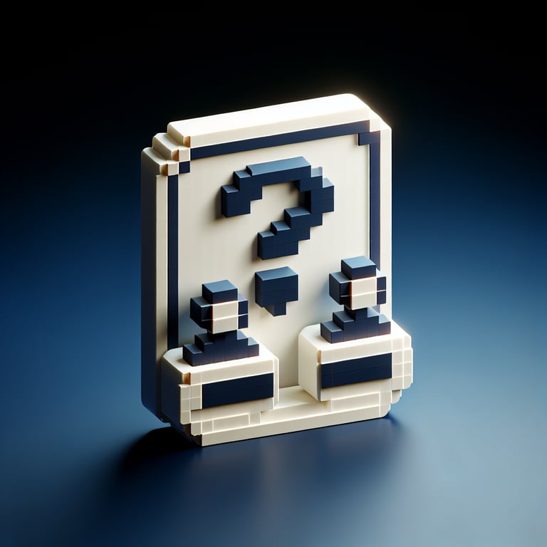 3D voxel art depicting the concept of online surveys, set against a dark blue background.