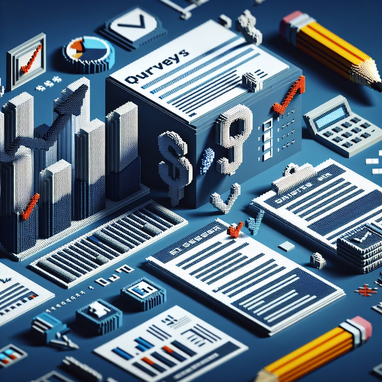 Artistic 3D voxel visualizing CSC economic survey Q&A interface
