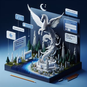 3D voxel art depicting online surveys about lateral violence in nursing on a dark blue background.
