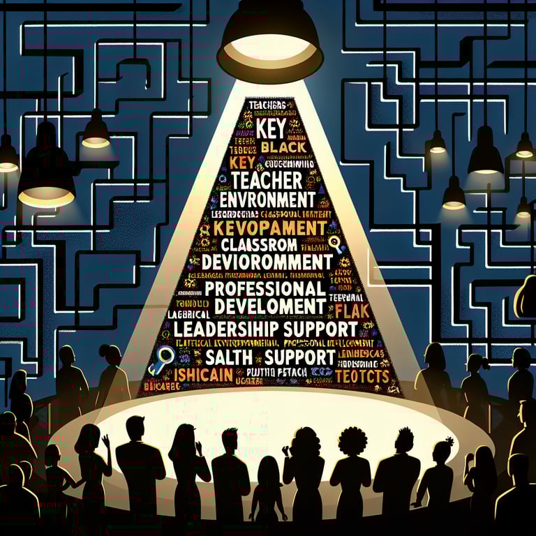 Illustration highlighting key topics in Teacher Working Conditions survey questions.