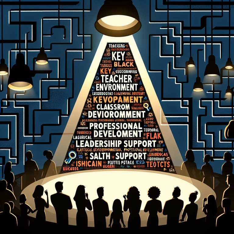 Illustration highlighting key topics in Teacher Working Conditions survey questions.