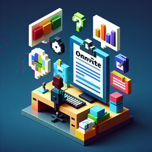 3D voxel art depicting online surveys, symbolizing administrative assistant survey questions.