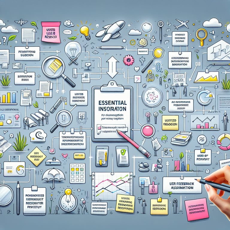 Illustration of key topics for creating effective UX Design survey questions.