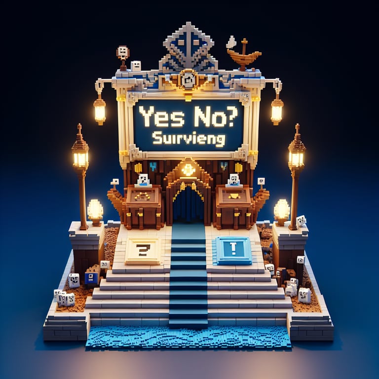 Artistic 3D voxel depicting a witty binary survey