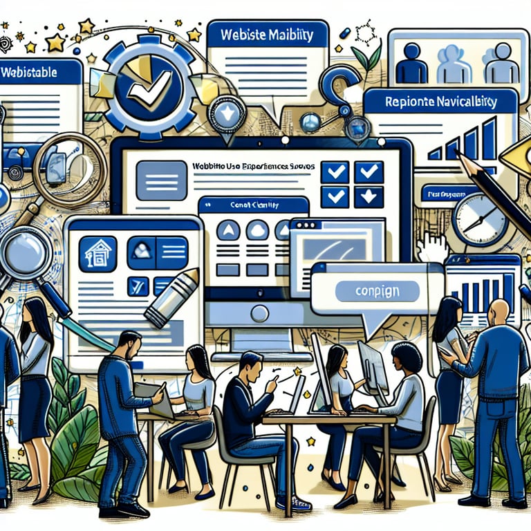 Illustration highlighting relevant topics for Website User Experience survey questions.