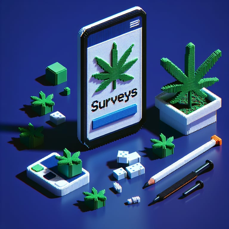 3D voxel art of verdant weed questionnaire interface with digital details