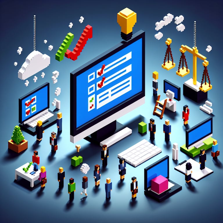 Artistic 3D voxel illustration of an employee culture assessment survey