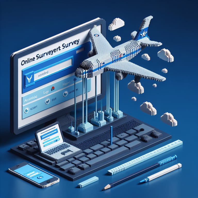Artistic 3D voxel interface showing Air Force climate survey feedback modules