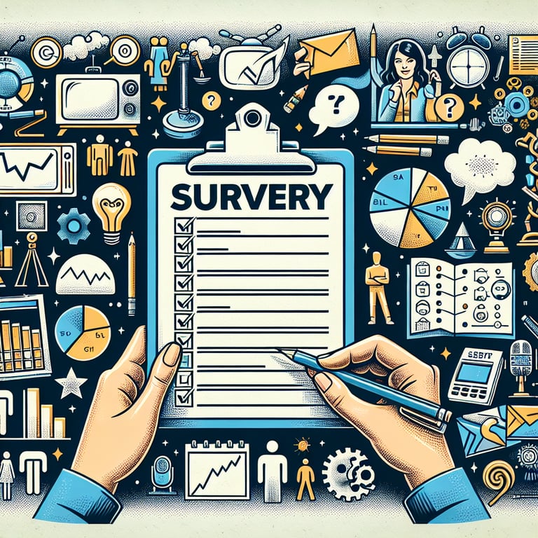 Illustration of a guide for crafting effective TV Show survey questions on popular topics.