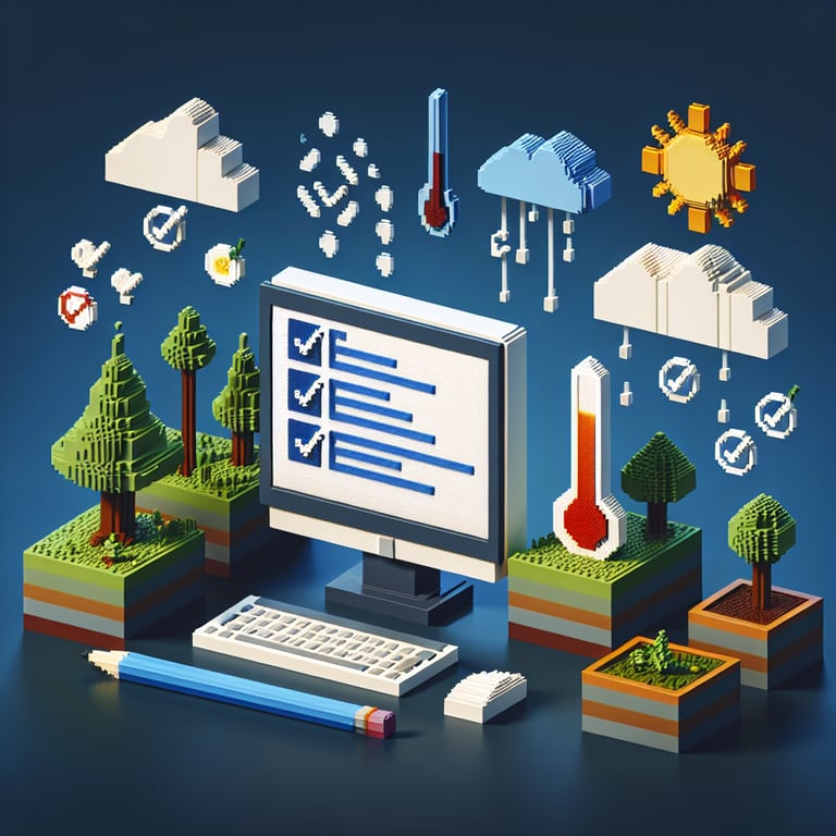 Vibrant 3D voxel art depicting a climate data poll interface