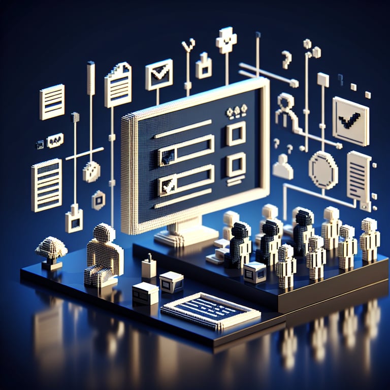 Artistic 3D voxel art of student survey dynamics