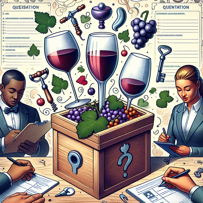 Illustration showcasing key Wine Club survey questions to unveil the mystery of member preferences.