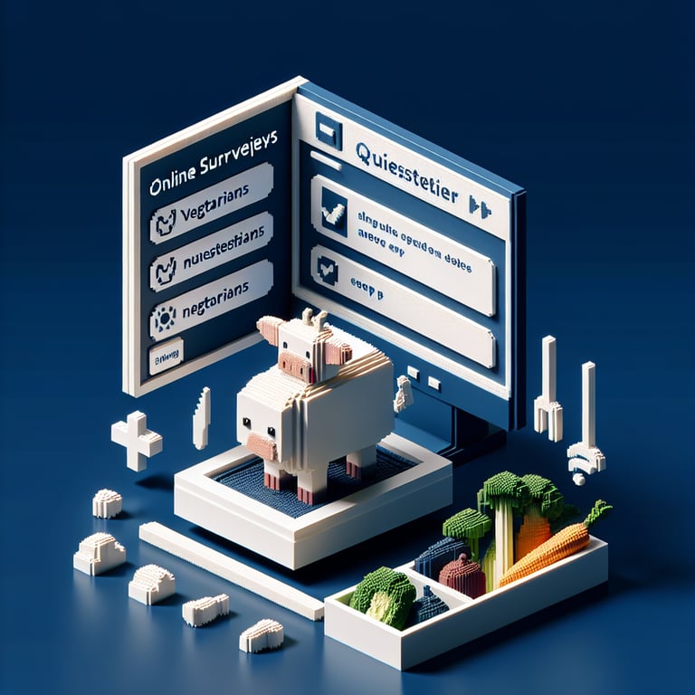 Artistic 3D voxel showing plant-based vs meat-based survey