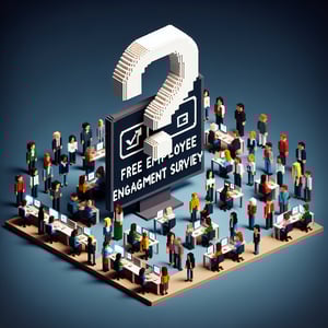 3D voxel art depicting online survey process, set against a dark blue background.