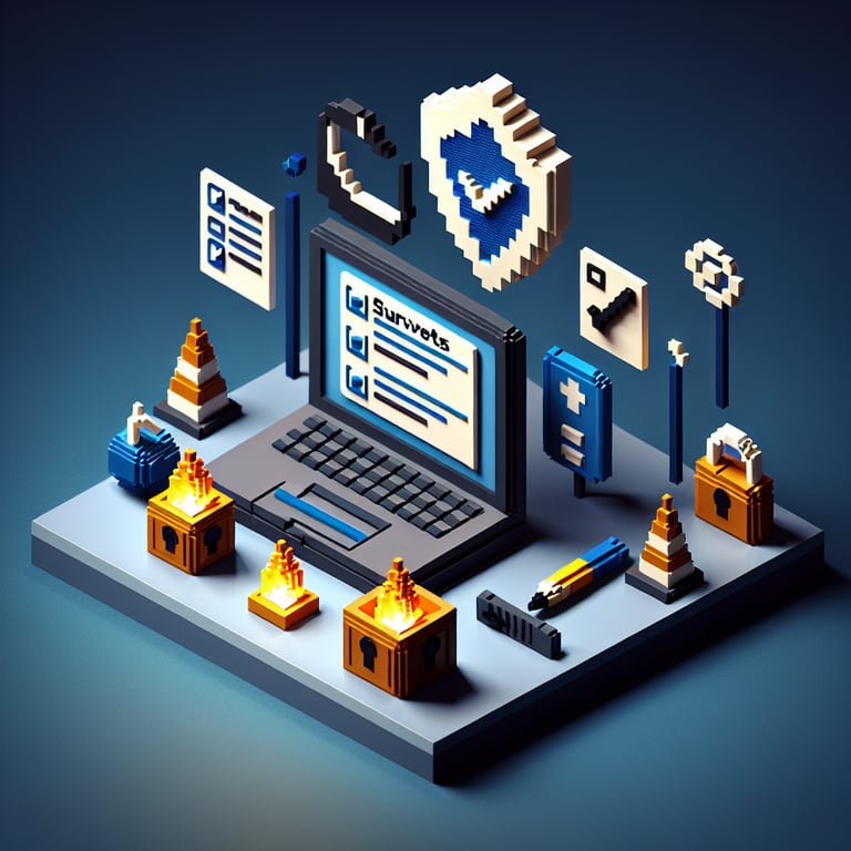 Artistic 3D voxel representing cyber security survey analysis