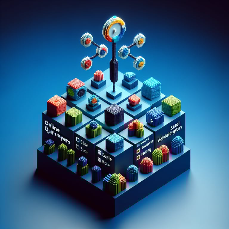 Artistic 3D voxel infographic of administrator-focused online poll interface