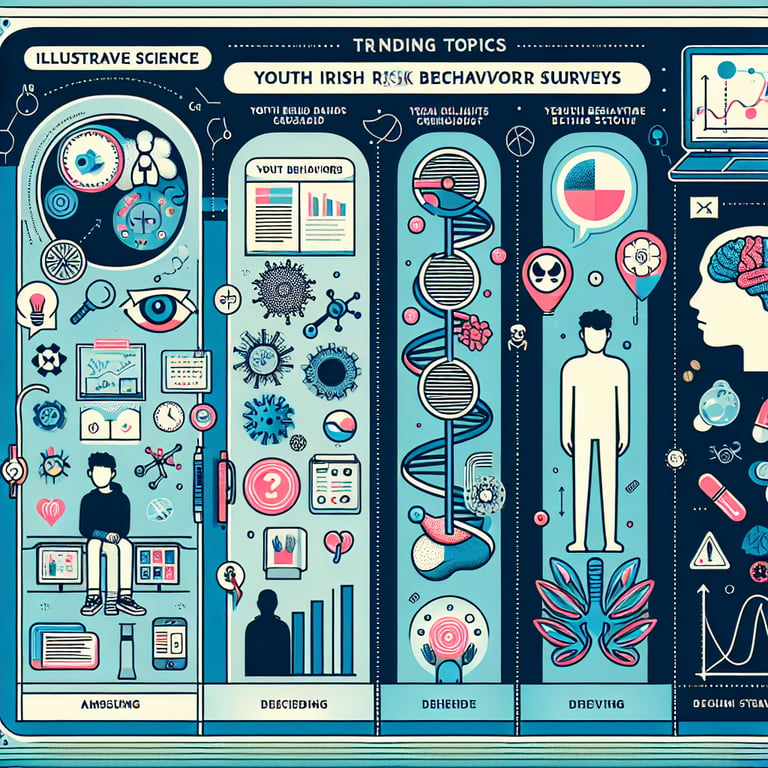 Illustration of five trending topics in Youth Risk Behavior survey questions.