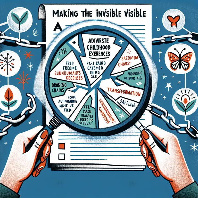 Illustration representing ACE survey questions, highlighting the concept of making the invisible visible.