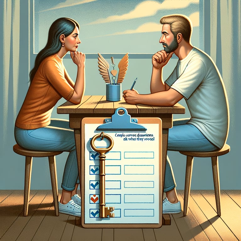 Illustration of a couple engaging in a survey, highlighting the concept of relationship dynamics.