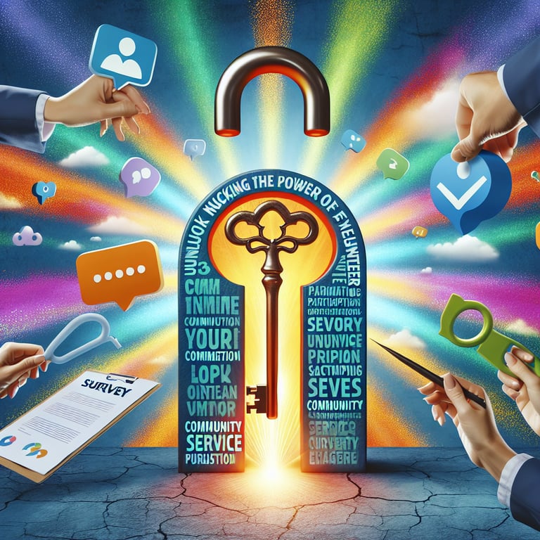 Illustration representing the concept of unlocking the power of Volunteer Engagement survey questions.