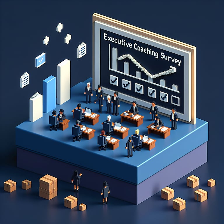 3d voxel graphic showing performance feedback and executive coaching survey