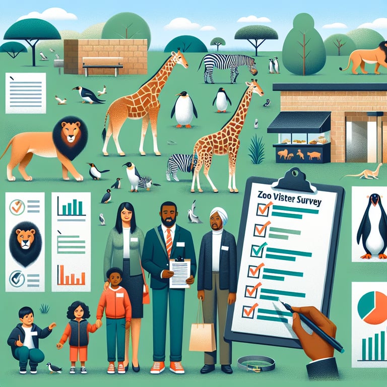 Illustration of various topics for crafting Zoo Visitor survey questions.