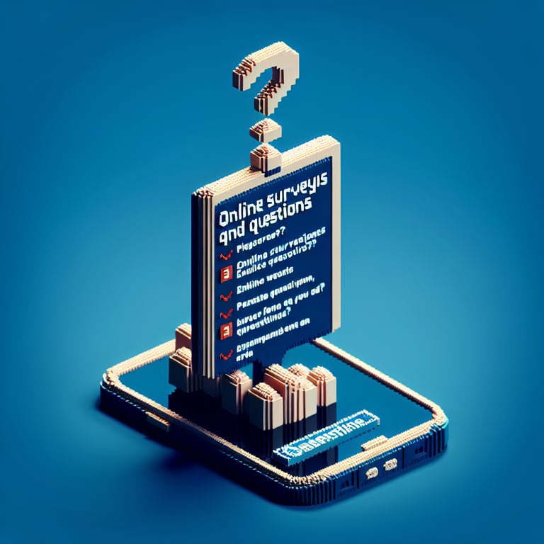3D voxel art depicting online surveys, symbolizing questions from economic survey in UPSC surveys.