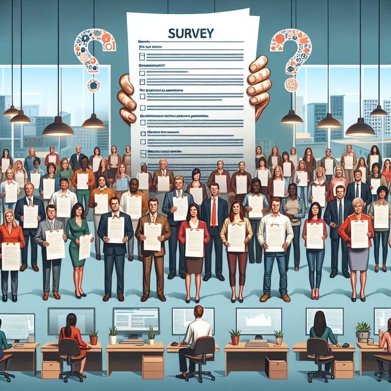 Illustration highlighting the use and impact of Work Environment Survey survey questions.