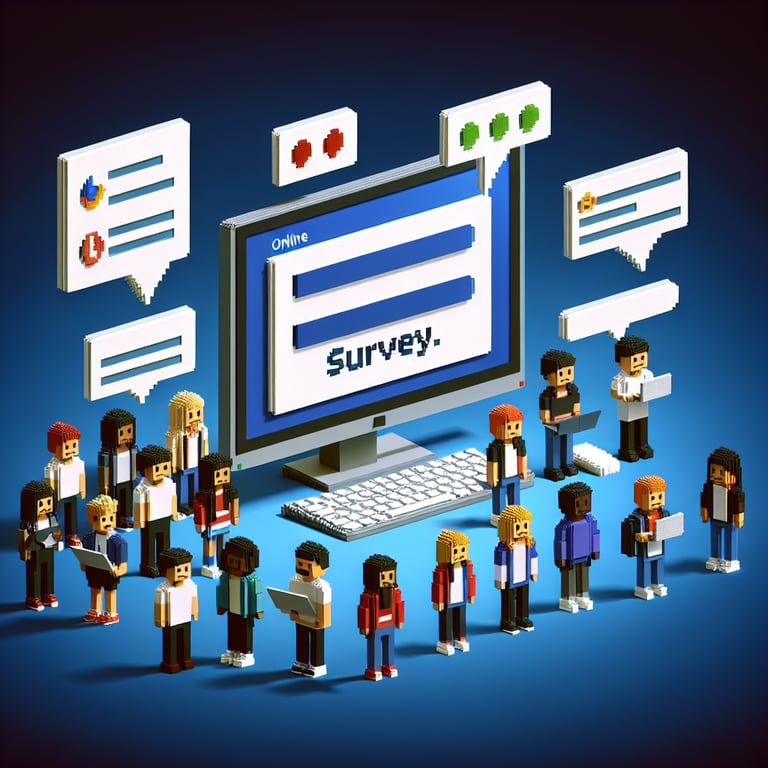 Artistic 3D voxel illustration of a middle school digital survey
