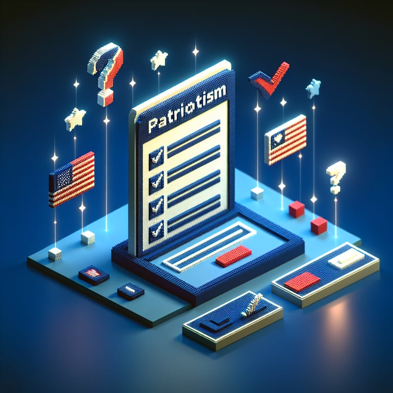 3D voxel art depicting patriotic sentiment polling