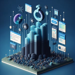 3D voxel art depicting online surveys, symbolizing questions about power dynamics in relationships.