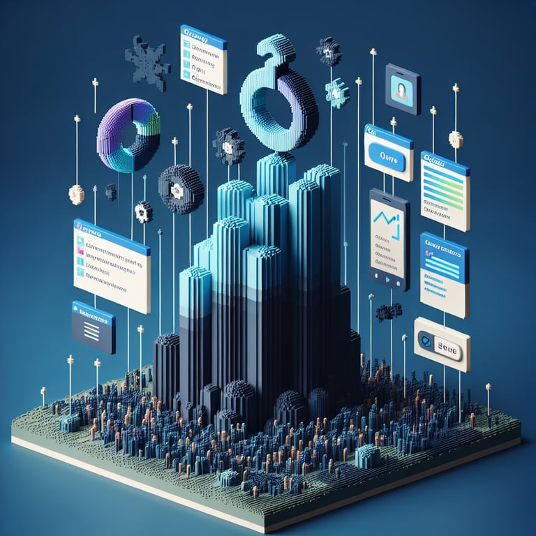 3D voxel art depicting online surveys, symbolizing questions about power dynamics in relationships.