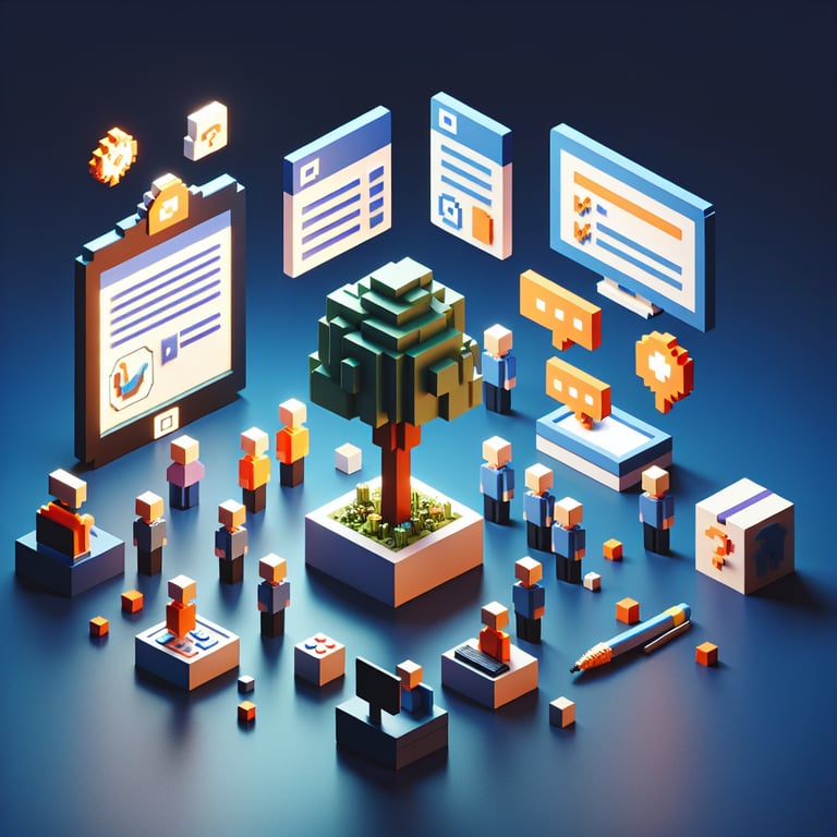3D voxel collage of survey response symbols in healthcare context