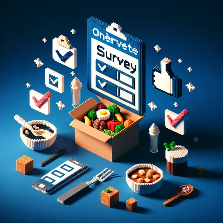 Creative 3D voxel artwork depicting nutrition choices poll flow