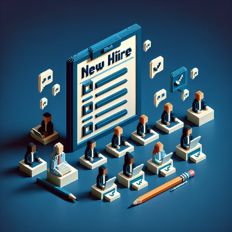 3D voxel art depicting online surveys, perfect for a landing page on new hire surveys.
