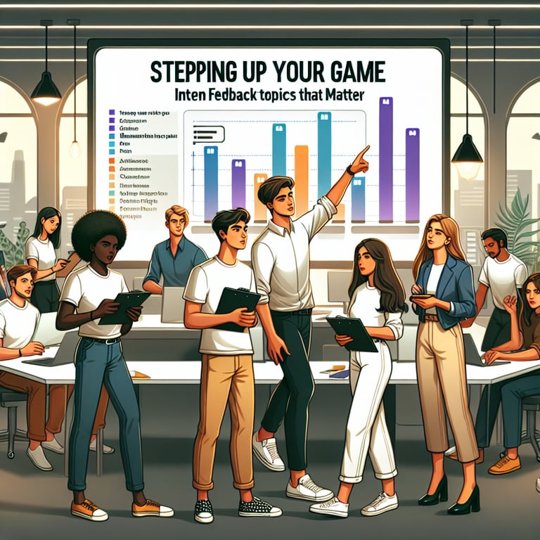 Illustration showcasing relevant topics for an Intern Feedback survey