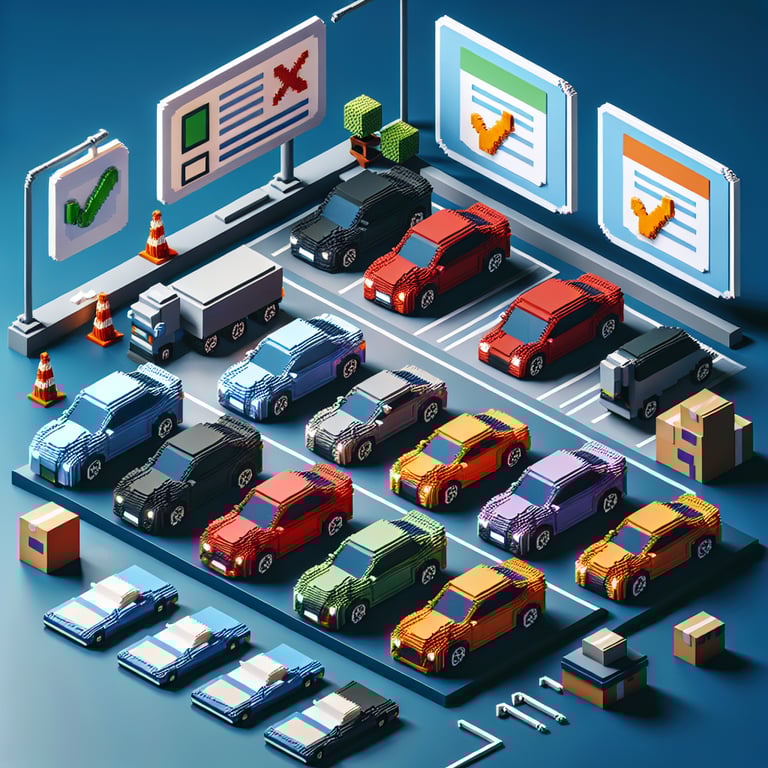 Artistic 3D voxel car and survey checkboxes