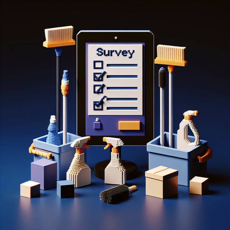 Artistic 3D voxel depicting customer satisfaction polling for cleaning services